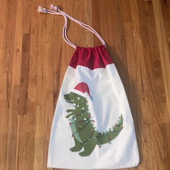 Holiday Christmas Bulb Dinosaur Canvas Cinch Sack Great Condition 20” W x 30” L - Picture 1 of 10